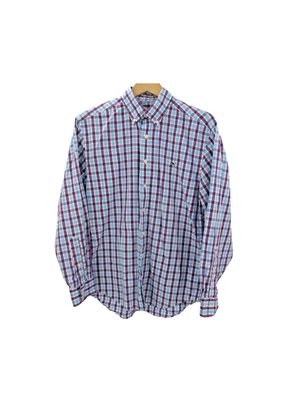 VINEYARD VINES Men's Shirt Small Button Up Whale Purple Plaid Long Sleeve